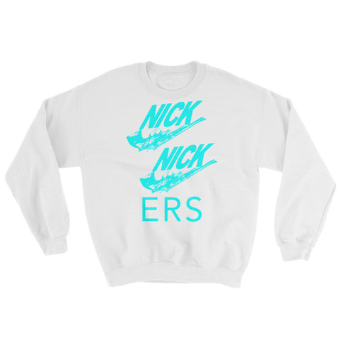 "NICKNICKERS" Aqua Blue on White Sweatshirt