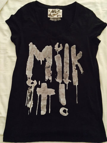 haute couture women's t-shirt "Milk it!" Hand painted Exclusive one of a kind 